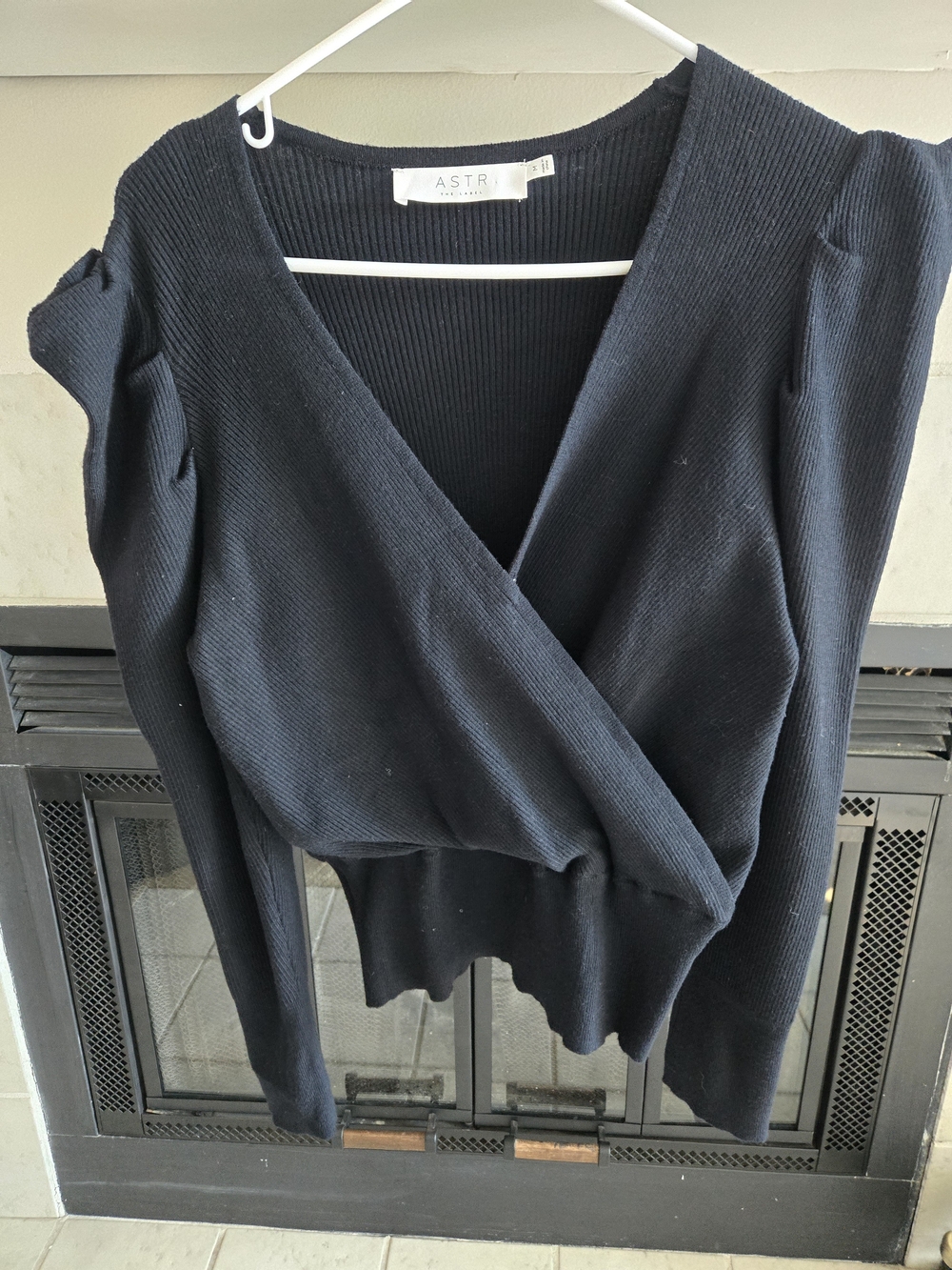 ASTR Black Ribbed V-Neck Wrap Sweater